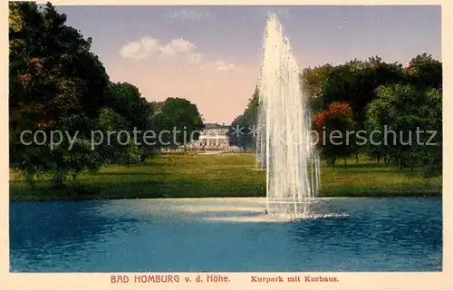 AK / Ansichtskarte Bad Homburg Kurpark mit Kurhaus Fontaene Chromgravure Kat. Bad Homburg v.d. Hoehe