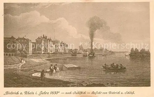 AK / Ansichtskarte Biebrich Wiesbaden im Jahre 1830 mit Schloss nach Stahlstich Kuenstlerkarte