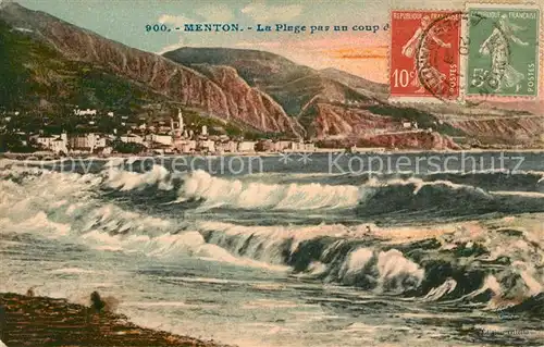 AK / Ansichtskarte Menton Alpes Maritimes La Plage par un coup de mer Kat. Menton