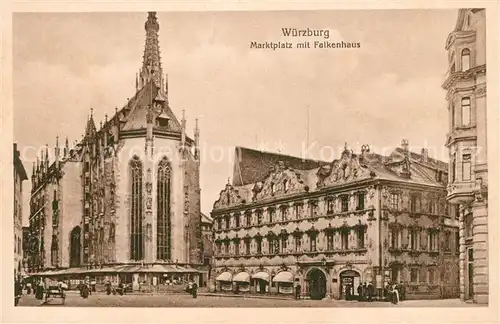 AK / Ansichtskarte Wuerzburg Marktplatz mit Falkenhaus und Kirche Kat. Wuerzburg