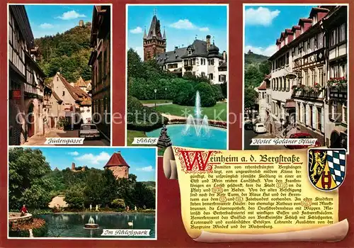 AK / Ansichtskarte Weinheim Bergstrasse Judengasse Schloss Hotel Goldner Pflug Schlosspark Kat. Weinheim