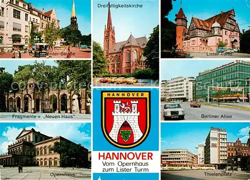 AK / Ansichtskarte Hannover Dreifaltigkeitskirche Lister Turm Berliner Allee Opernhaus Thielenplatz Kat. Hannover