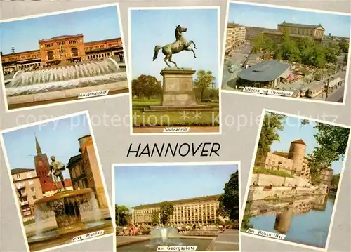 AK / Ansichtskarte Hannover Hauptbahnhof Sachsenross Kroepcke Opernhaus Duve Brunnen Kat. Hannover