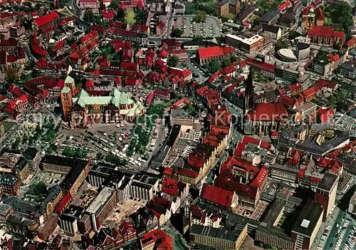 AK / Ansichtskarte Muenster Westfalen Fliegeraufnahme mit Dom Lambertikirche und Prinzipalmarkt Kat. Muenster