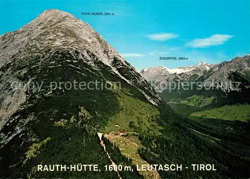 AK / Ansichtskarte Leutasch Fliegeraufnahme mit Rauth Huette Hohe Munde und Zugspitze Kat. Leutasch Tirol