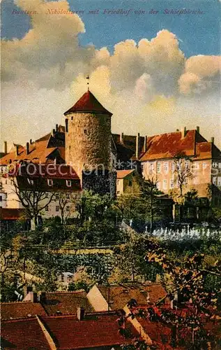 AK / Ansichtskarte Bautzen Nikolaiturm mit Friedhof von der Schlossbruecke Kat. Bautzen