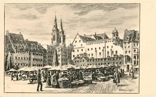 AK / Ansichtskarte Nuernberg Marktplatz Zeichnung Ostermayer Kat. Nuernberg