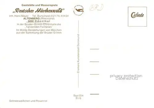 AK / Ansichtskarte Altenberg Rheinland Gaststaette Deutscher Maerchenwald Kat. Odenthal