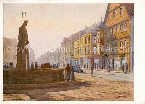 AK / Ansichtskarte Bayreuth Maxstrasse Neptunbrunnen Aquarell Hans Schmitz Kuenstlerkarte Kat. Bayreuth