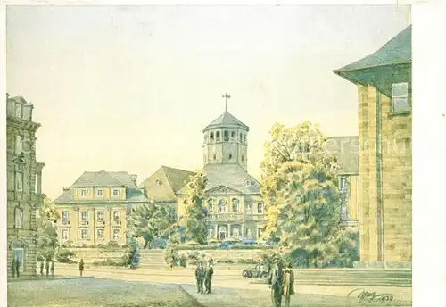 AK / Ansichtskarte Bayreuth Hans Schemm Platz Gontardhaus Schlossturm Aquarell Hans Schmitz Kat. Bayreuth