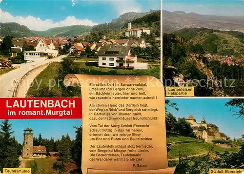 AK / Ansichtskarte Lautenbach Gernsbach Ortsblick Lautenfelsen Teufelsmuehle Schloss Eberstein Kat. Gernsbach