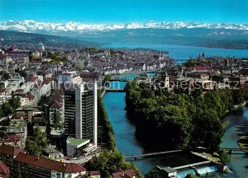 AK / Ansichtskarte Zuerichberg ZH Fliegeraufnahme mit Hotel Zuerich Limmat Sihl und Glarner Alpen