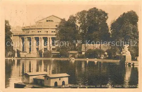 AK / Ansichtskarte Stuttgart Anlagensee mit Blick auf neues Hoftheater Schwanenteich Kat. Stuttgart