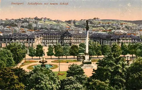 AK / Ansichtskarte Stuttgart Schlossplatz mit neuem Schloss Jubilaeumssaeule Kat. Stuttgart