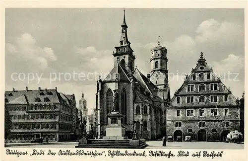 AK / Ansichtskarte Stuttgart Stadt der Auslandsdeutschen Schillerdenkmal Stiftskirche Rathaus Kat. Stuttgart
