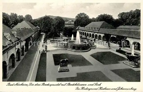 AK / Ansichtskarte Bad Nauheim Badesprudel mit Badehaeusern und Park Kurhaus Johannisberg Kat. Bad Nauheim