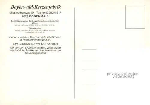 AK / Ansichtskarte Bodenmais Bayerwald Kerzenfabrik Details Kat. Bodenmais