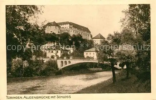 AK / Ansichtskarte Tuebingen Alleenbruecke mit Schloss Uferpartie am Neckar Kat. Tuebingen