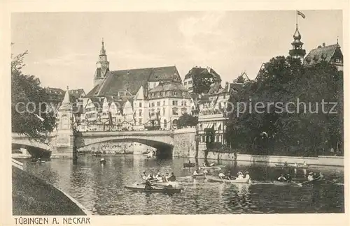 AK / Ansichtskarte Tuebingen Bootfahren auf dem Neckar Bruecke Altstadt Kirche Kat. Tuebingen