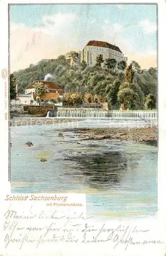 AK / Ansichtskarte Sachsenburg Frankenberg Schloss mit Fischerschaenke an der Zschopau