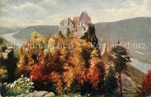 AK / Ansichtskarte Aggsbach Dorf Ruine Aggstein in der Wachau an der Donau Kuenstlerkarte