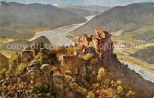 AK / Ansichtskarte Aggsbach Dorf Ruine Aggstein in der Wachau an der Donau Kuenstlerkarte