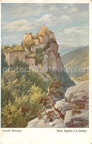 AK / Ansichtskarte Aggsbach Dorf Ruine Aggstein in der Wachau an der Donau L Schweiger Kuenstlerkarte