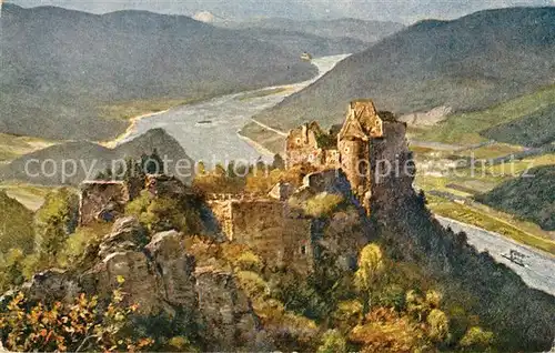 AK / Ansichtskarte Aggsbach Dorf Ruine Aggstein in der Wachau an der Donau Kuenstlerkarte