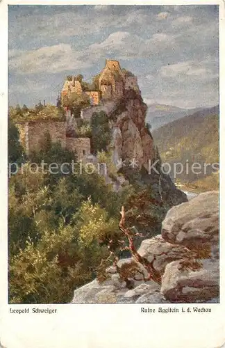 AK / Ansichtskarte Aggsbach Dorf Ruine Aggstein in der Wachau an der Donau L Schweiger Kuenstlerkarte