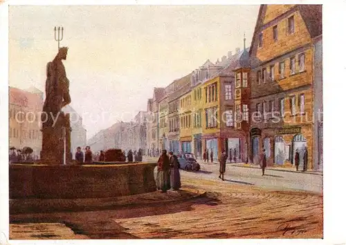 AK / Ansichtskarte Bayreuth Maxstrasse mit Neptunbrunnen Aquarell von Hans Schmitz Kuenstlerkarte Kat. Bayreuth