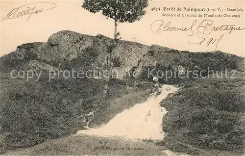 AK / Ansichtskarte La Foret de Paimpont Beauvais Rochers et Cascade du Moulin de Chatenay