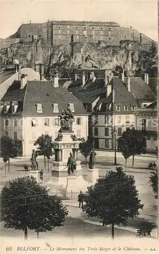 AK / Ansichtskarte Belfort Alsace Monument des Trois Sieges et le Chateau Kat. Belfort