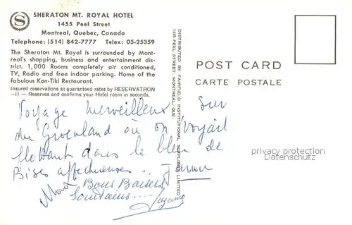 AK / Ansichtskarte Montreal Quebec Sheraton Mt Royal Hotel Kat. Montreal