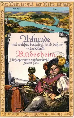 AK / Ansichtskarte Ruedesheim Rhein Urkunde 3 Schoppen Wein Kat. Ruedesheim am Rhein