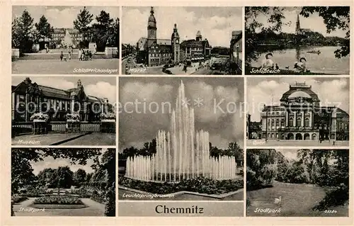 AK / Ansichtskarte Chemnitz Schlossteichanlagen Markt Schlossteich Stadtpark Leuchtspringbrunnen Kat. Chemnitz