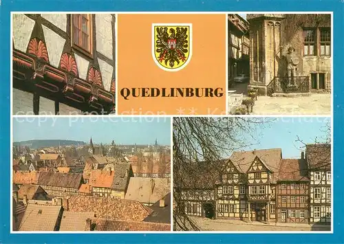 AK / Ansichtskarte Quedlinburg Stieg Roland am Rathaus Burgbergblick Schlossberg Klopstockhaus Kat. Quedlinburg