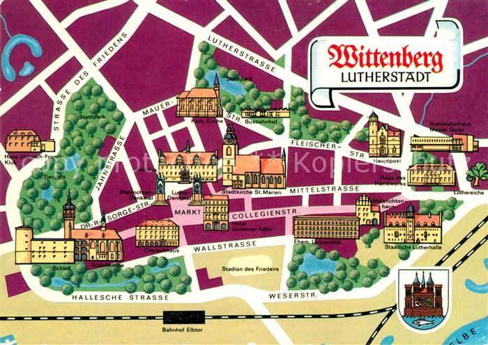 Ak Ansichtskarte Wittenberg Lutherstadt Stadtplan Illustration
