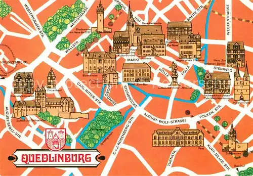 AK / Ansichtskarte Quedlinburg Stadtplan Illustration Kat. Quedlinburg