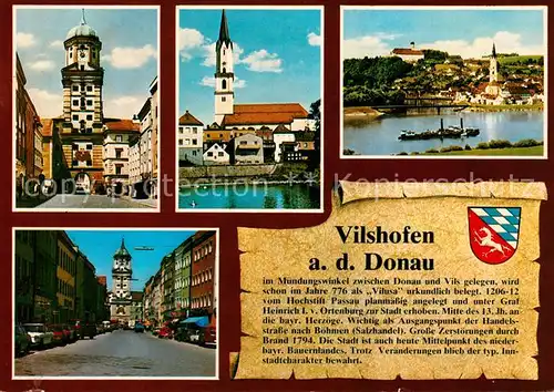 AK / Ansichtskarte Vilshofen Donau Stadtturm Vils mit Stadtpfarrkirche Kloster Schweiklberg Stadtplatz Kat. Vilshofen an der Donau