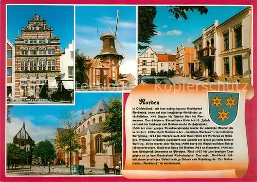 AK / Ansichtskarte Norden Ostfriesland Schoeningsches Haus Deichmuehle St Ludgeri Kirche mit Glockenturm Rathaus Kat. Norden