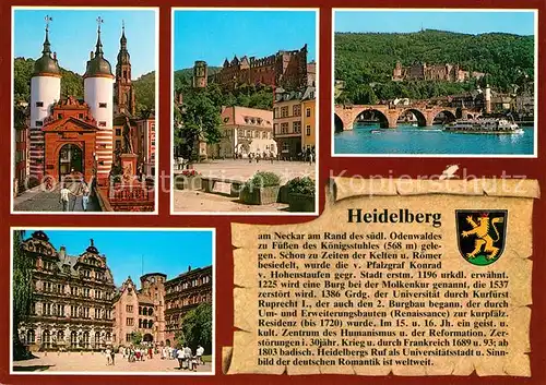 AK / Ansichtskarte Heidelberg Neckar Brueckentor Kornmarkt mit Schloss Alte Bruecke Schlosshof mit Friedrichs und Ottheinrichsbau Kat. Heidelberg