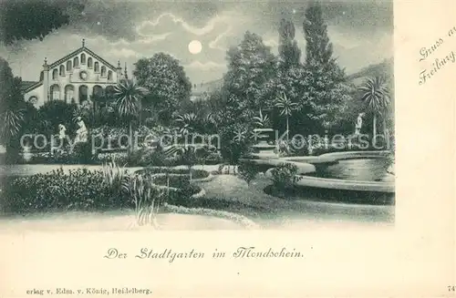 AK / Ansichtskarte Freiburg Breisgau Stadtgarten im Mondschein Kat. Freiburg im Breisgau