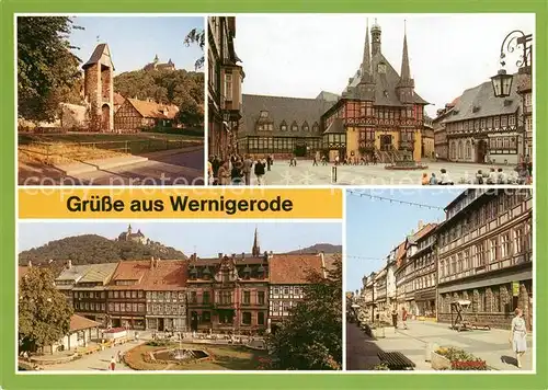 AK / Ansichtskarte Wernigerode Harz An der Stadtmauer Rathaus Nikolaiplatz Breite Strasse Kat. Wernigerode