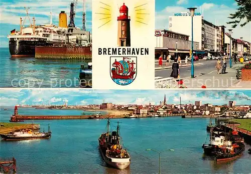 AK / Ansichtskarte Bremerhaven Ozeandampfer Leuchtturm Strassenpartie Hafen Kat. Bremerhaven