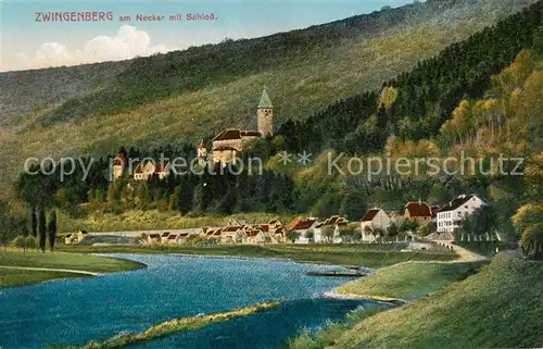 AK / Ansichtskarte Zwingenberg Neckar Neckarpartie mit Schloss Kuenstlerkarte