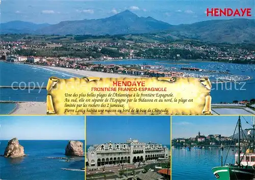 AK / Ansichtskarte Hendaye Pyrenees Atlantiques Vue generale Port de Sokoburu La baie de chingoudy Les rochers des Deux Jumeaux La Croisiere Le port de peche Kat. Hendaye