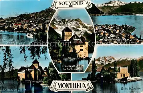 AK / Ansichtskarte Montreux VD Les Quais Vue Generale Chateau de Chillon et Dents du Midi Ile de Salagnon Kat. Montreux