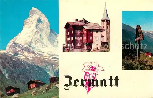 AK / Ansichtskarte Zermatt VS Matterhorn Kirche Wegekreuz Kat. Zermatt