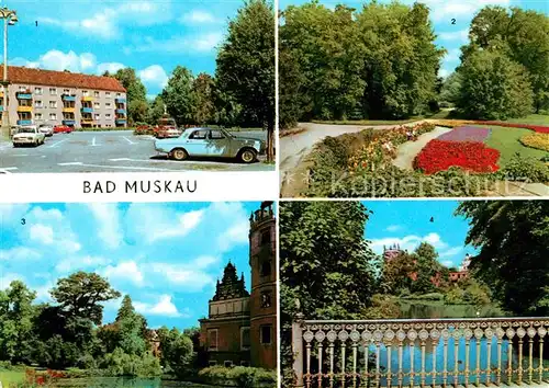 AK / Ansichtskarte Bad Muskau Oberlausitz Platz des Friedens Park Moorbad Schlossruine Kat. Bad Muskau