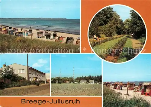 AK / Ansichtskarte Juliusruh Ruegen Strand Parkanlage Ferienheim Sendemasten Strand Kat. Breege